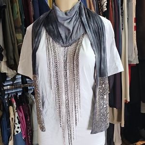 Elegant "Barneys of NY Gray Scarf with Silver Accents